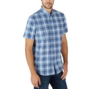 Lee Men's Short Sleeve Button Down Shirt Plaid Light Blue Stretch Knit NEW